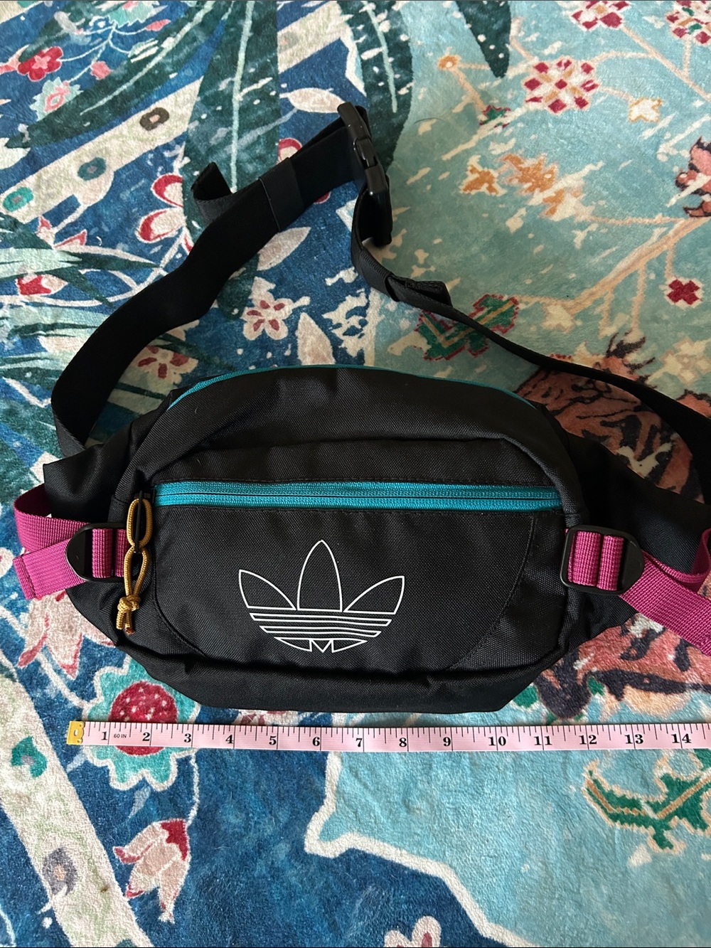 adidas | Black Waist Pack with Teal and Magenta Highlights - Picture 2 of 9